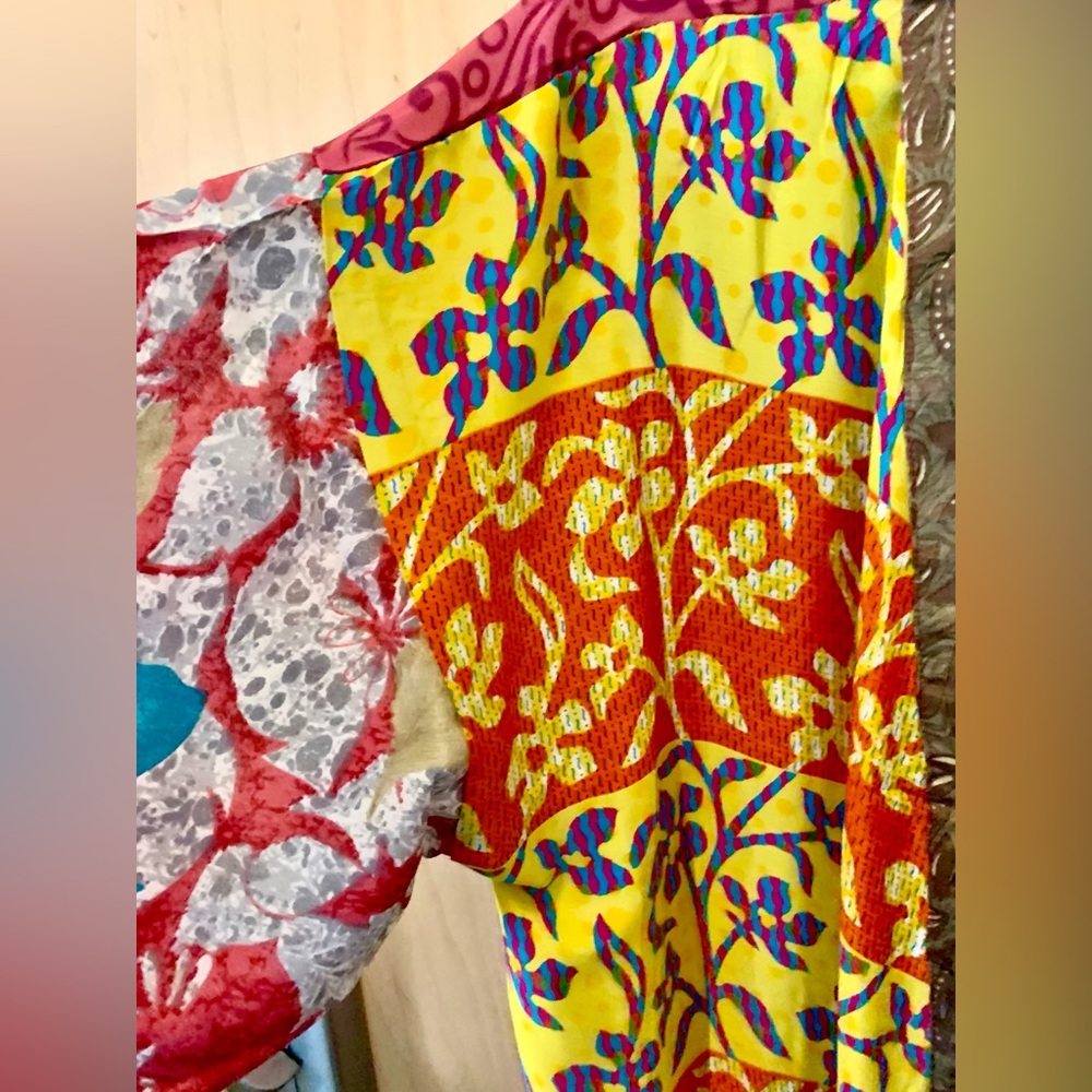 Boho Style Patchwork Short Kimono Multicolor Open… - image 3